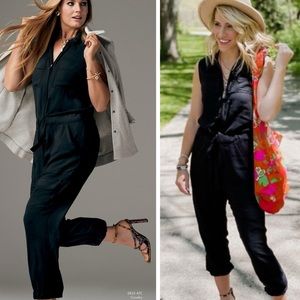 Cabi • #5944 Caper Black Zip Front Tie Sleeveless Collared Jumpsuit